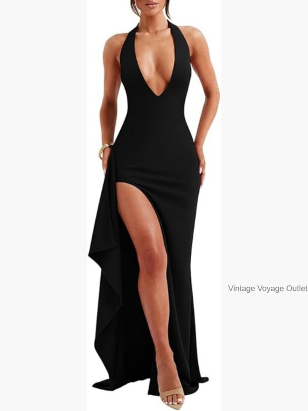 Sexy Deep V Neck Halter Backless Maxi Dress Formal Evening Party